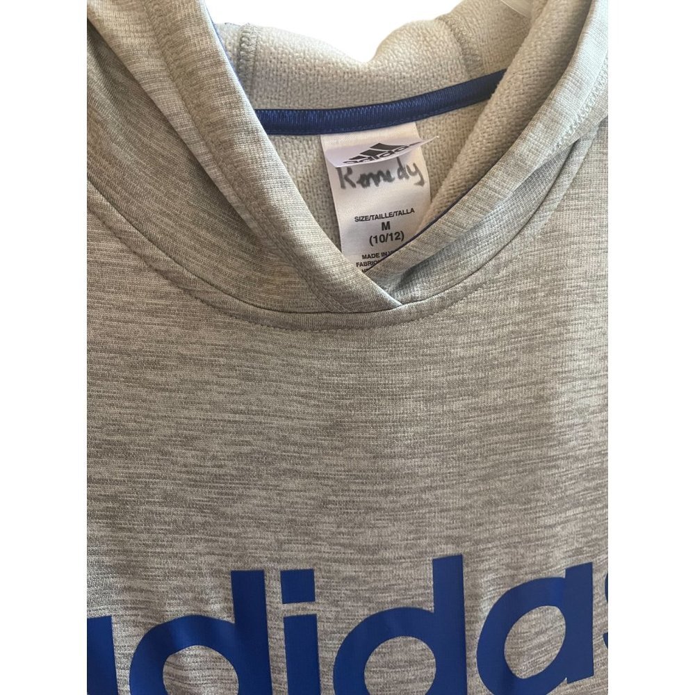 Adidas Gray Sweatshirt Hoodie Long Sleeves with Blue Lettering Size Medium - Picture 3 of 4